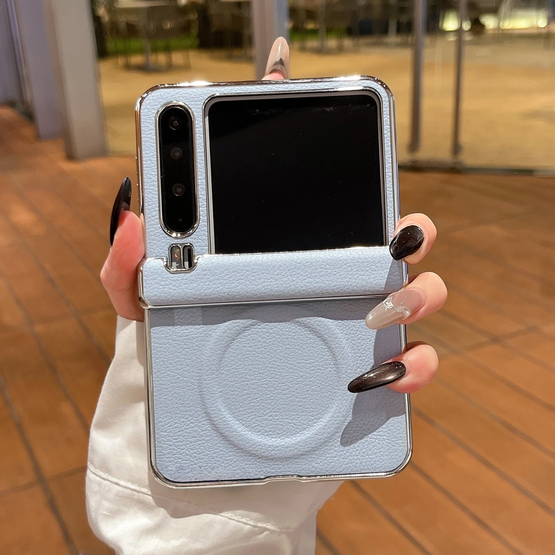 适用华为Pura X典藏版折叠屏手机壳高级电镀荔枝纹磁吸充电保护套