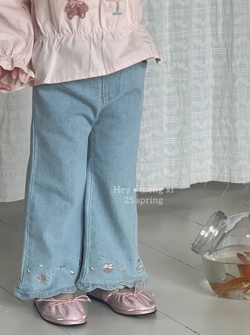 hey.萌希 25春款韩版牛仔喇叭裤儿童女童微喇百搭高腰
