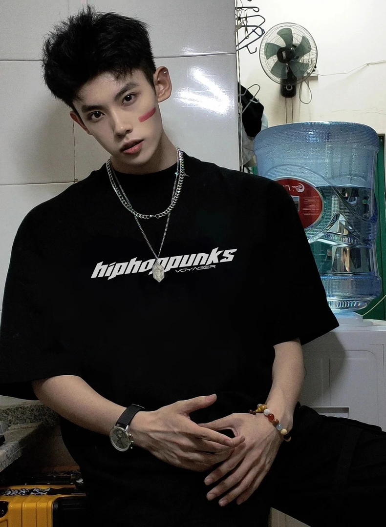 夏季休闲纯棉重磅短袖T恤美式字母印花宽松上衣五分袖透气ins半袖