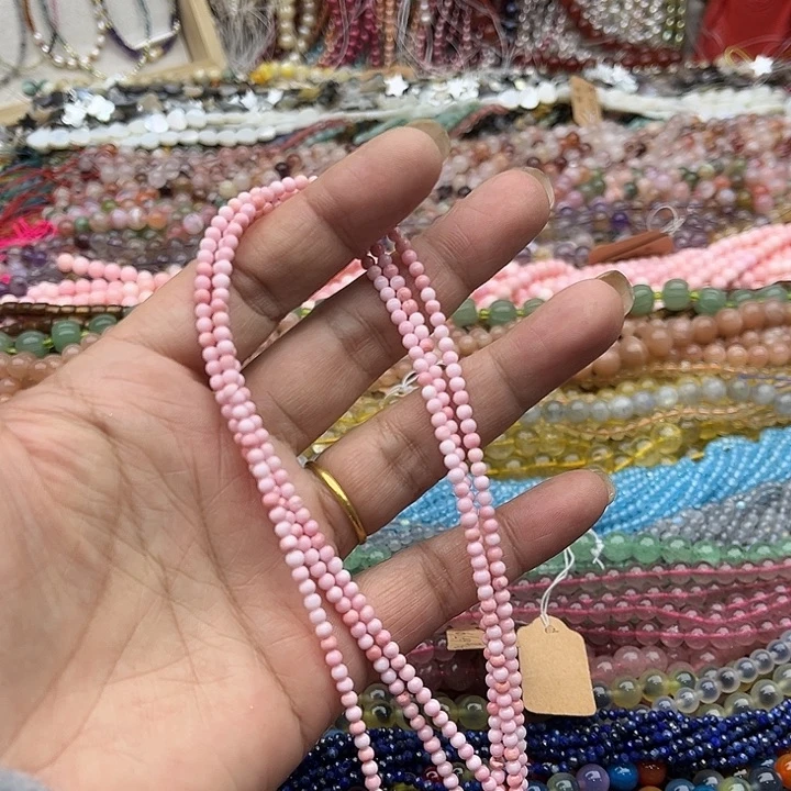 玛瑙/玉髓珠宝半成品未镶嵌一条3mm粉贝贝