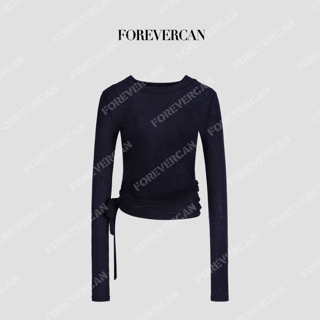 FOREVERCAN“鸢尾岚山”客订丝羊毛不规则下摆针织上衣CANST16868