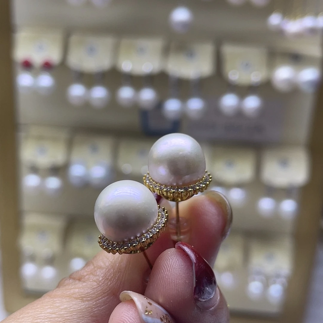 淡水珍珠耳饰银S925镶嵌