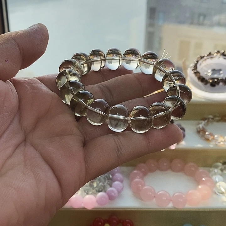 水晶未镶嵌手链浅茶水晶手串