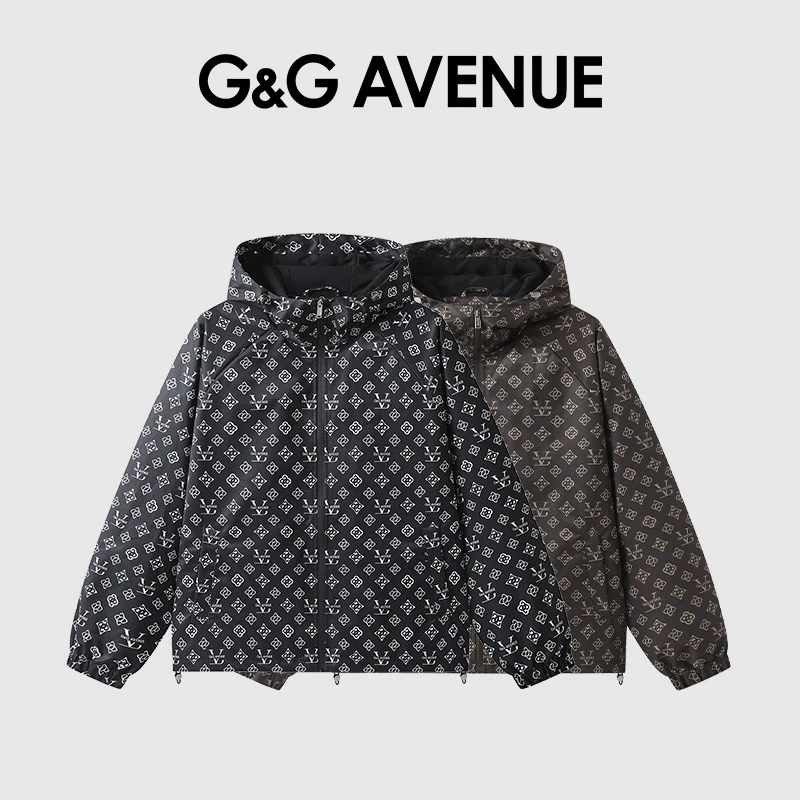 法国G&G AVENUE经典简约连帽印花夹克男款户外防风外套-GJ2523013