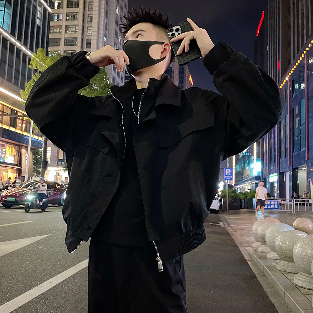 美式高街休闲韩版工装外套男士春秋季新款黑色百搭潮流宽松男夹克