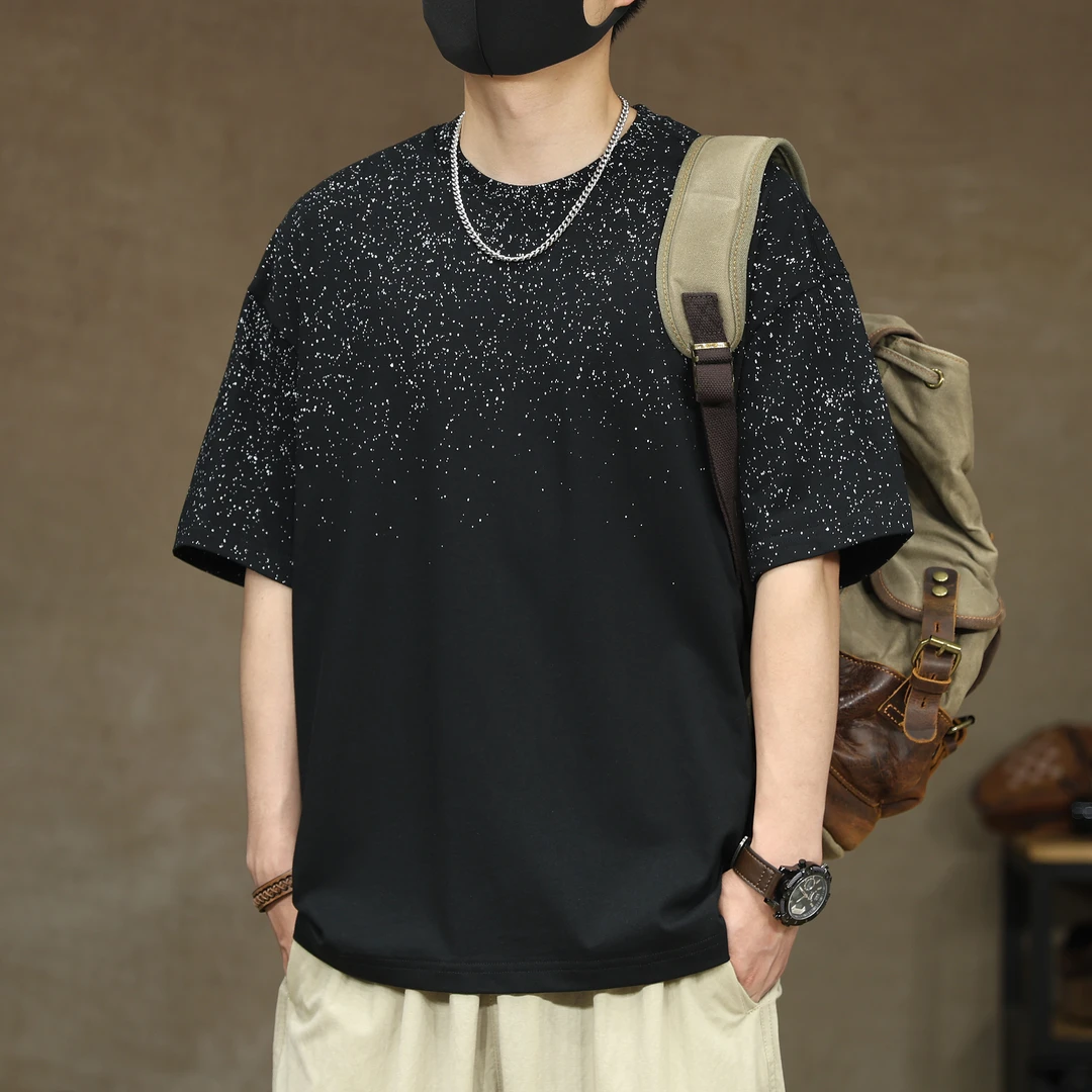 满天星凉感重磅250g短袖t恤男夏季新款大码宽松圆领纯棉上衣体恤T