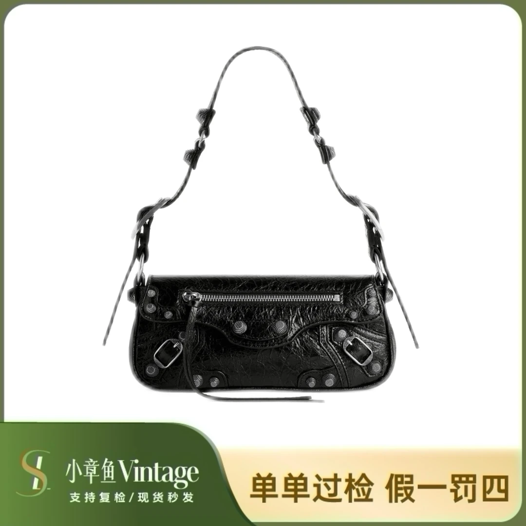 99新 Balenciaga/巴黎世家 新款镭射黑银法棍包/菠萝扣