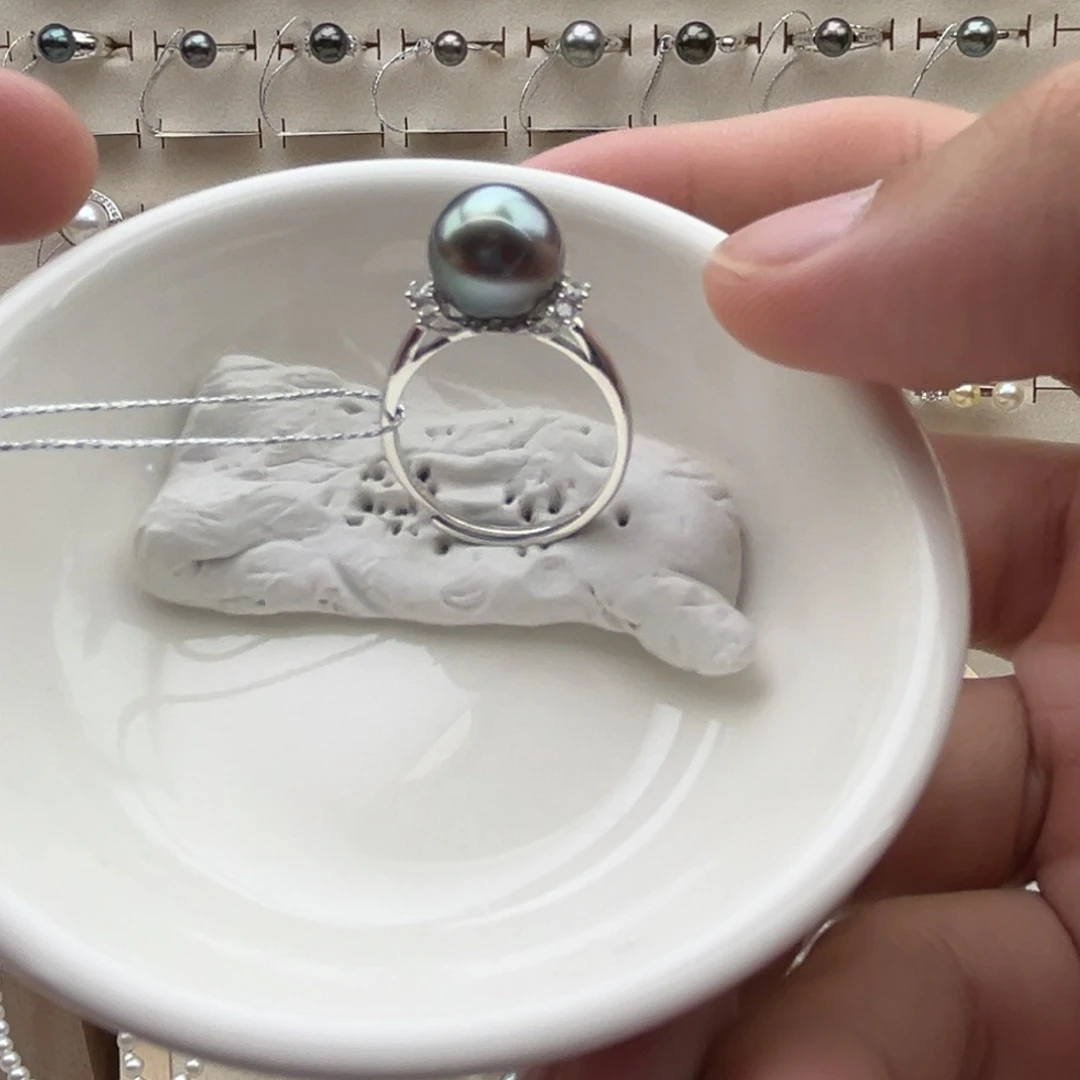 银S925镶嵌戒圈海水珍珠9.6mm大溪地1号链接