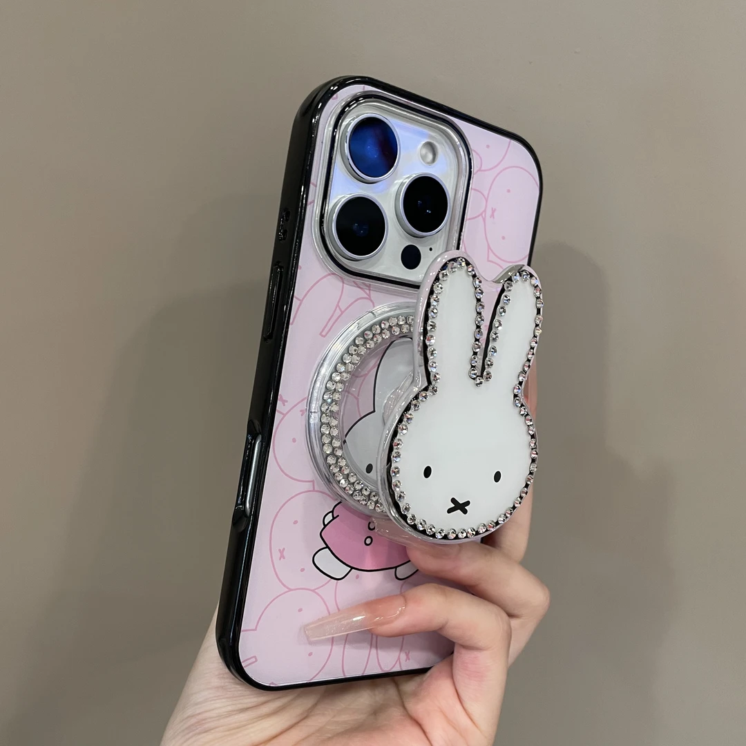卡通ins粉底米菲兔磁吸支架适用iPhone16手机壳15pro新款14可爱13
