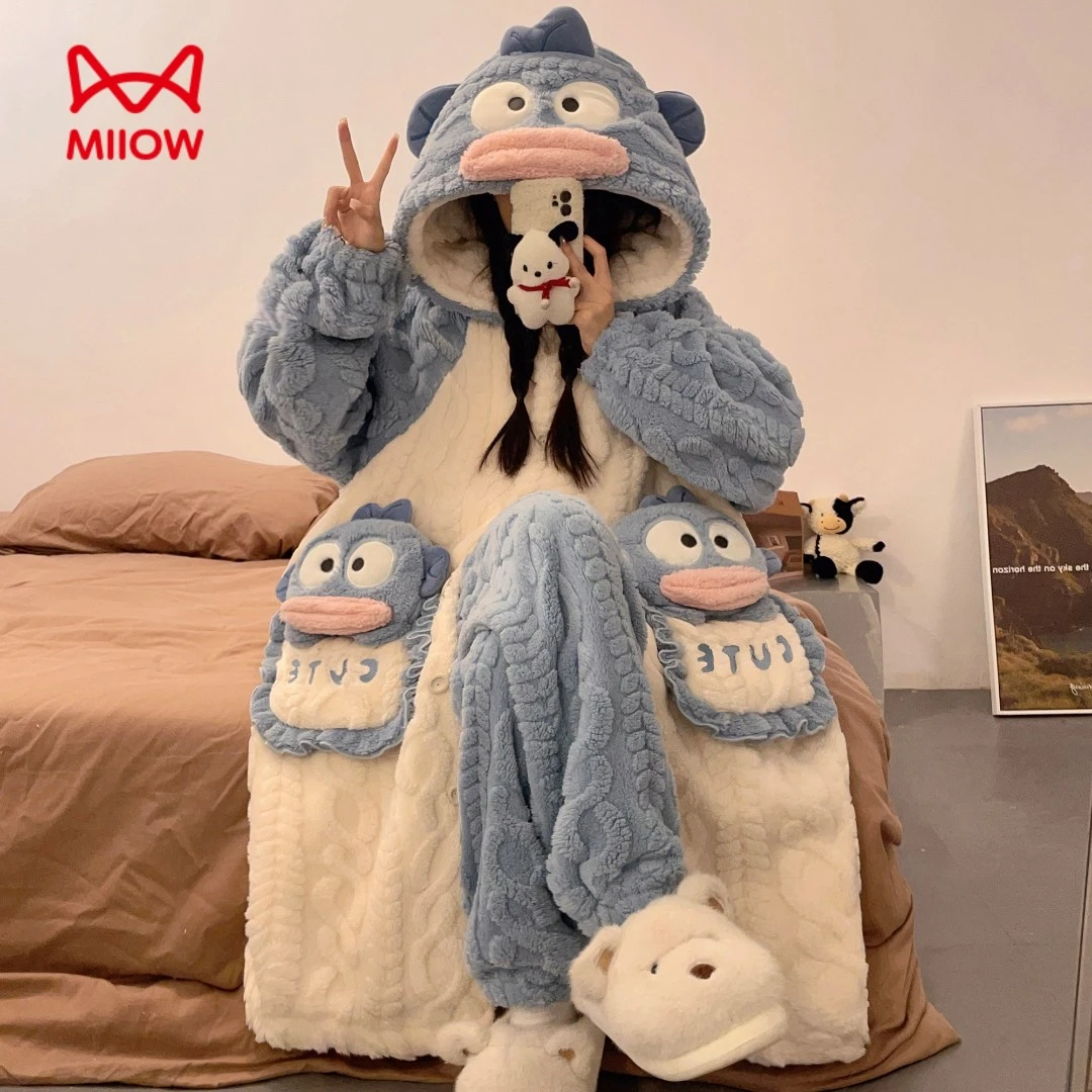 猫人秋冬季睡衣女款爆款2025新款珊瑚绒卡通长睡袍加厚冬天家居服