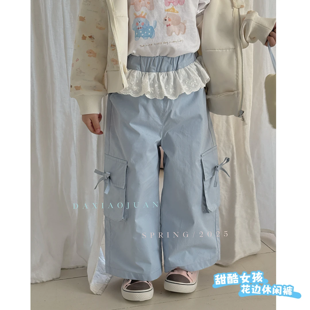 【大小卷】儿童春秋花边蝴蝶结大口袋女童休闲裤-52299