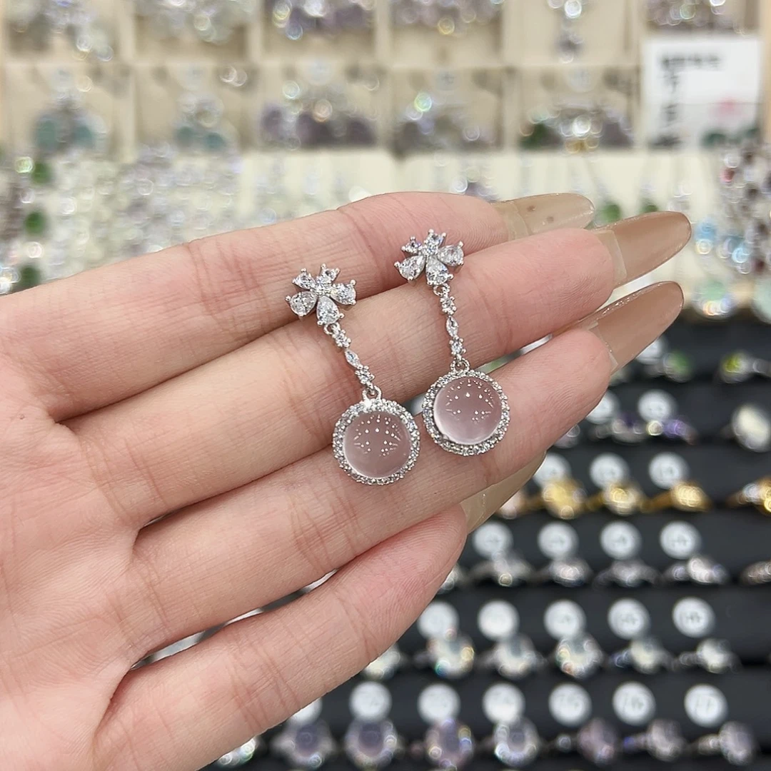 小***兒芙蓉石耳饰银S925镶嵌