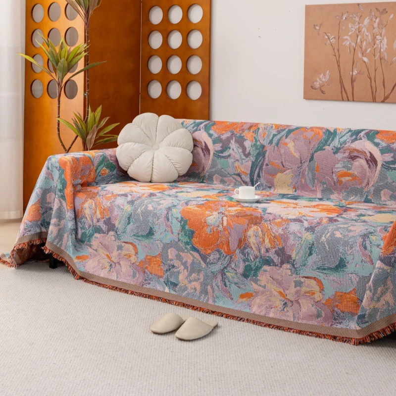 复古大花朵沙发巾四季通用新款 防猫抓全包防猫抓防尘沙发盖布巾