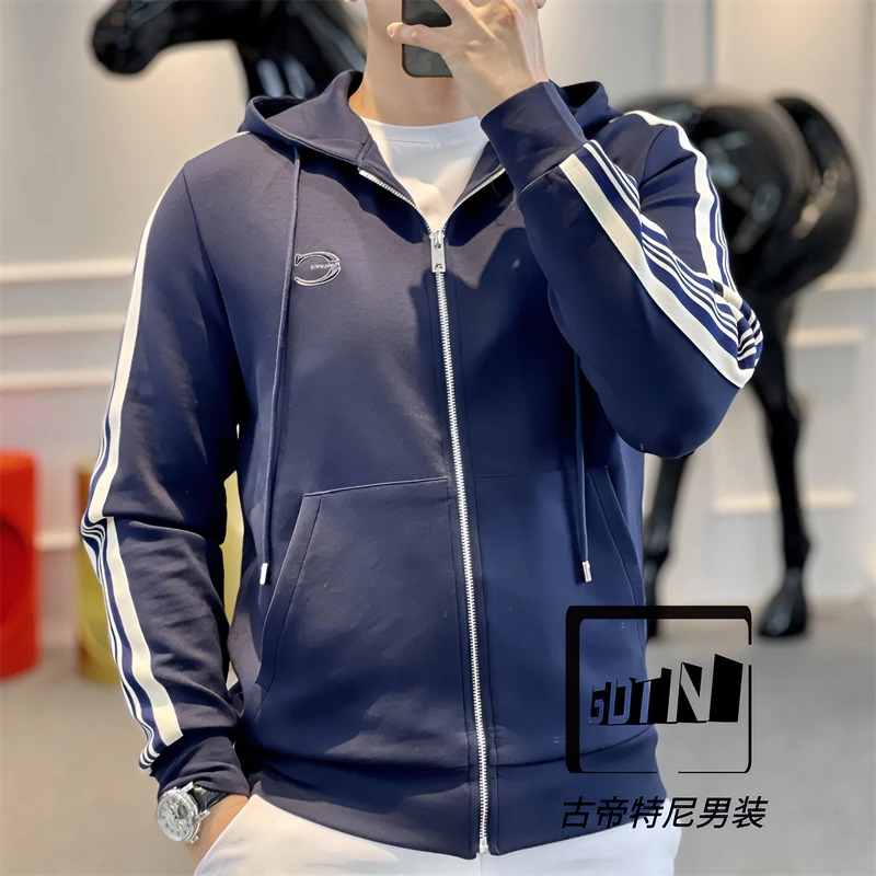 <古帝特尼>春秋新款男士潮流时尚百搭空气层连帽街潮卫衣套装8001