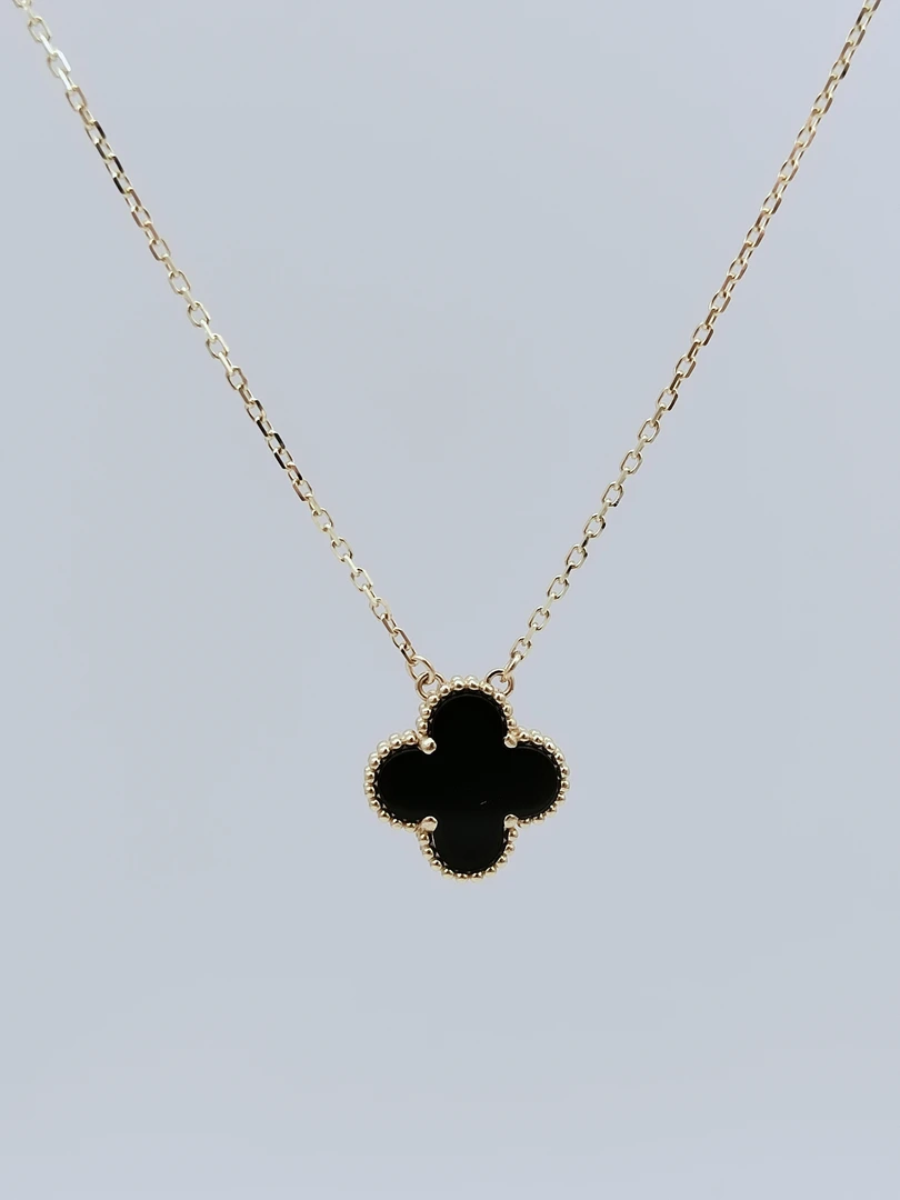 重金瘦花 单花套链 18k金镶嵌黑玛瑙15mm 时尚美丽