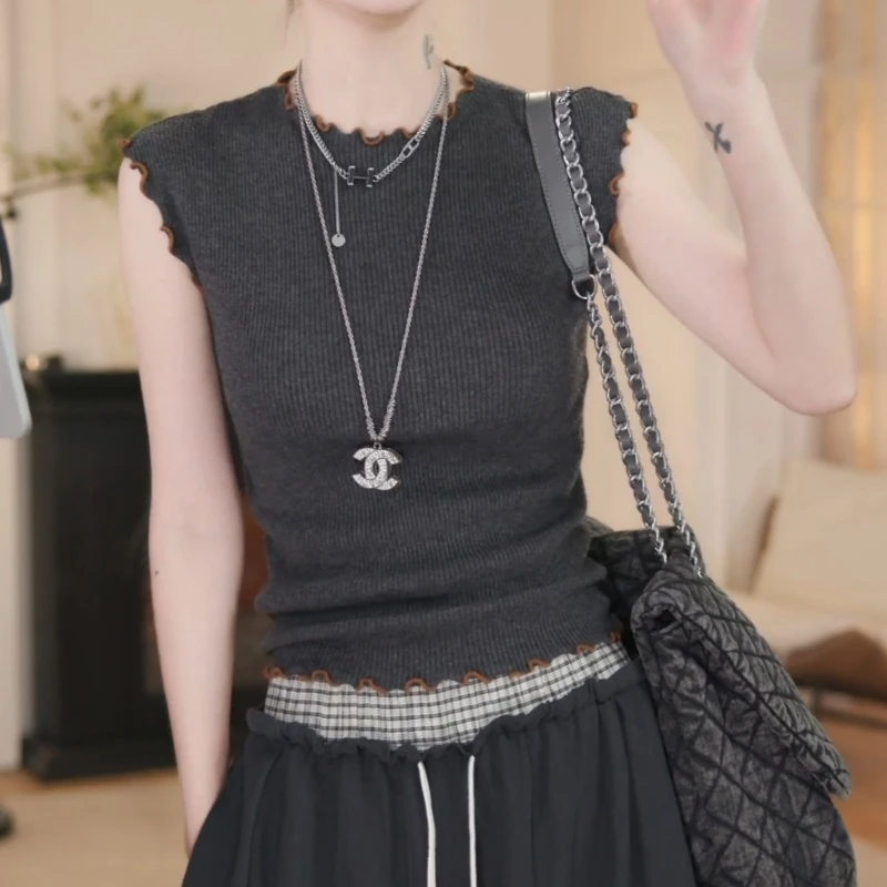 2025夏季新款木耳边无袖显瘦修身背心上衣LK2505242