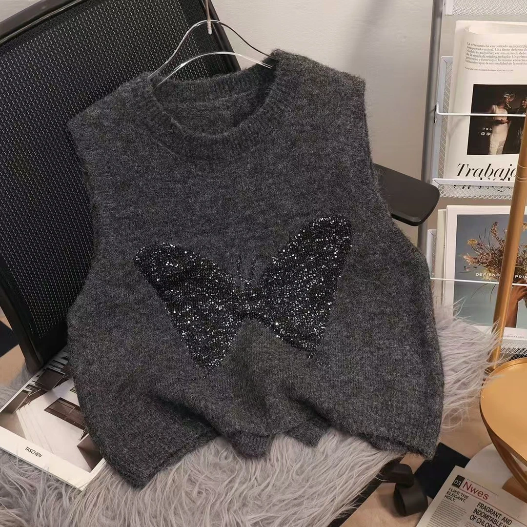 复古针织马夹无袖上衣短款显瘦设计秋冬叠穿显瘦外搭毛衣背心马甲