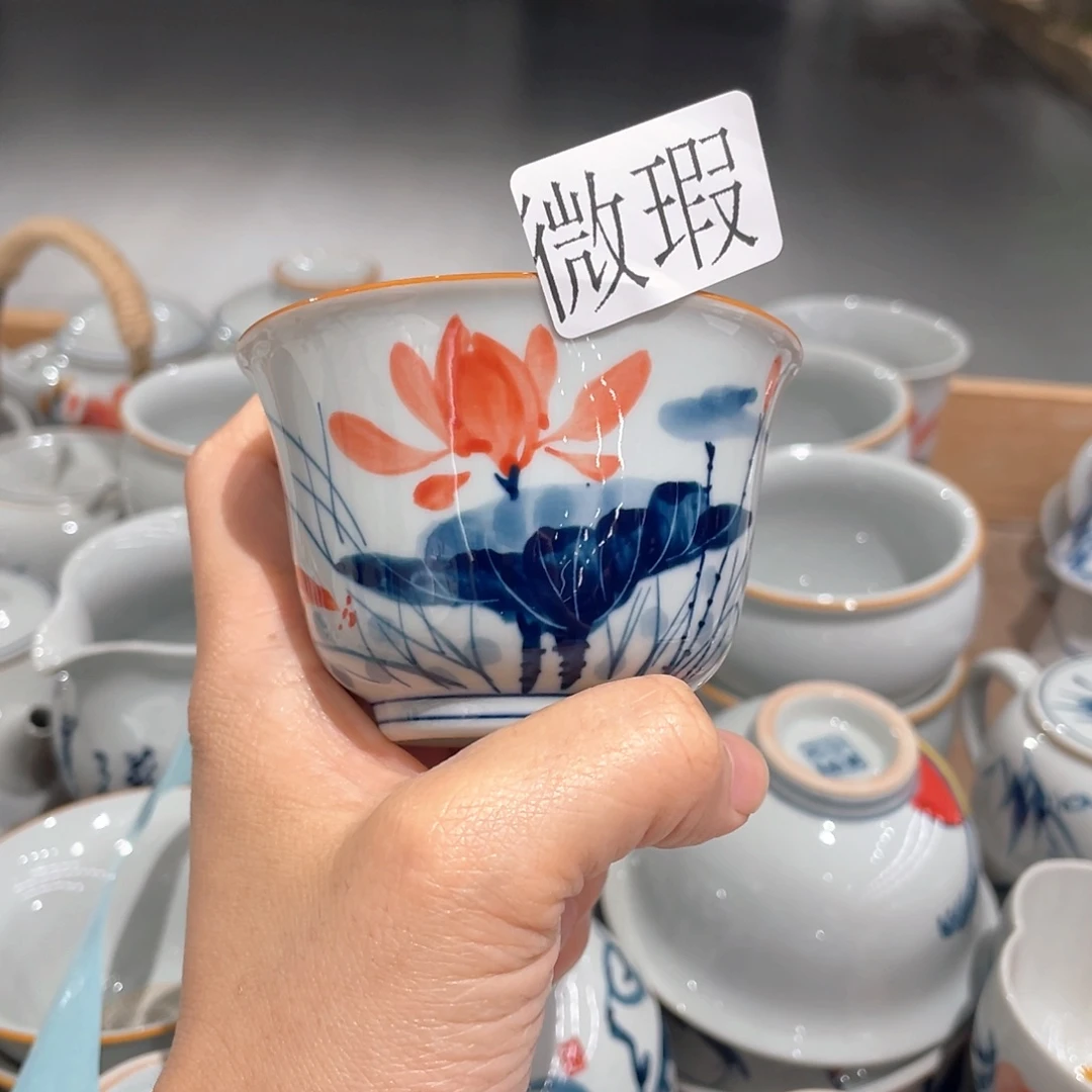 釉下彩纯手绘有瑕
