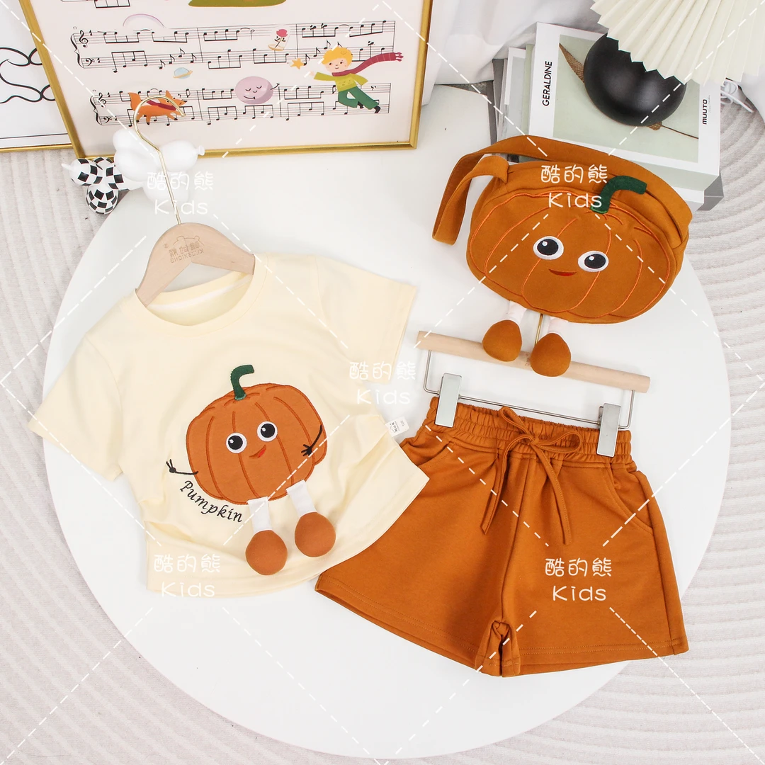 儿童夏季卡通风套装2025男童女童韩版洋气圆领上衣两件套D2S1-655