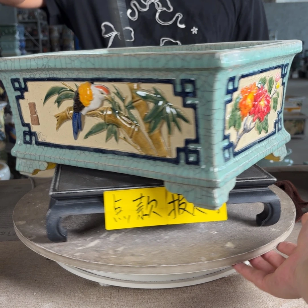 。一风堂石湾花盆 烧制前磕碰 内35*23*14