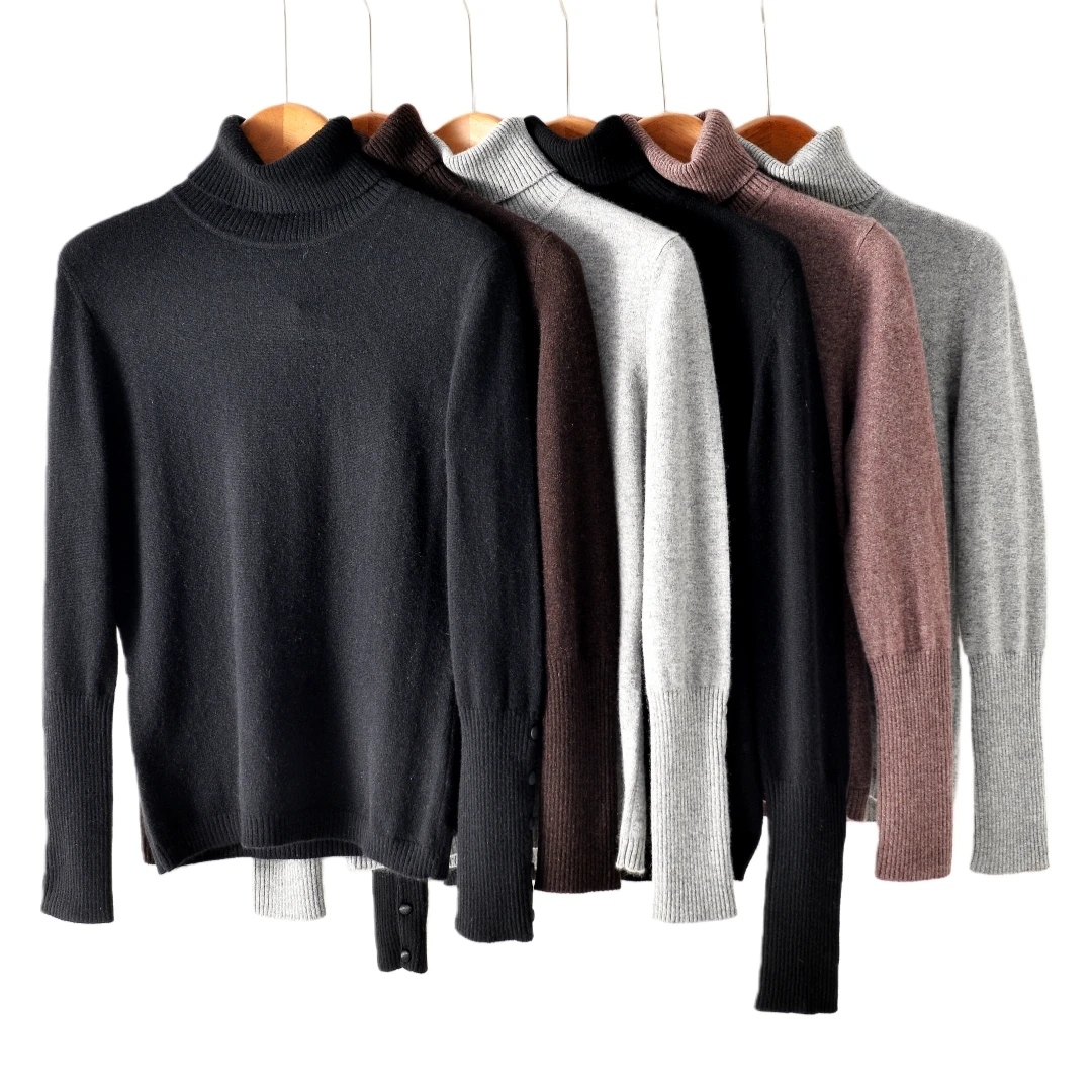 TZ  高山（100山羊绒）   高领袖口钉扣女士羊绒套衫 TZ2022-87