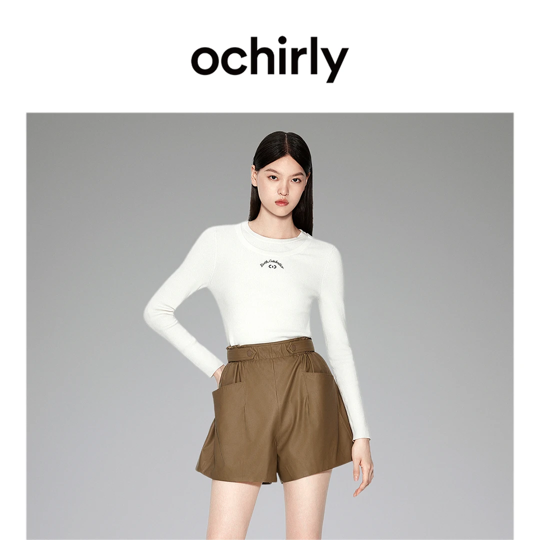 ochirly欧时力 抗菌珍珠纤维毛衣女装修身打底设计感