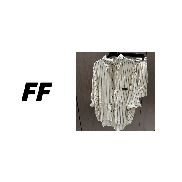 【B55702】夏季新款竖条纹长袖衬衫宽松休闲短裤套装