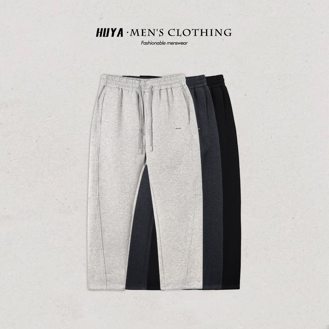 虎牙兄弟男士休闲裤2025秋季户外运动抽绳松紧腰弹力直筒裤 L2590