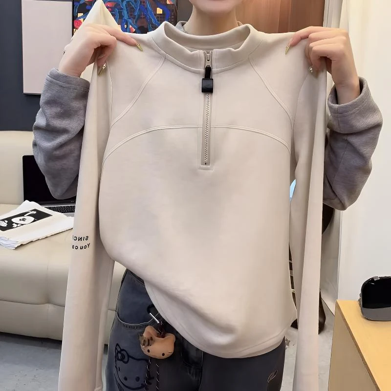 质感封神了！立领长袖t恤女2026秋季新款爆款百搭洋气显瘦修身上衣