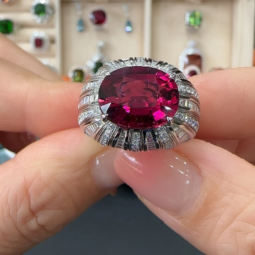 碧玺18K金镶嵌戒指5.35ct