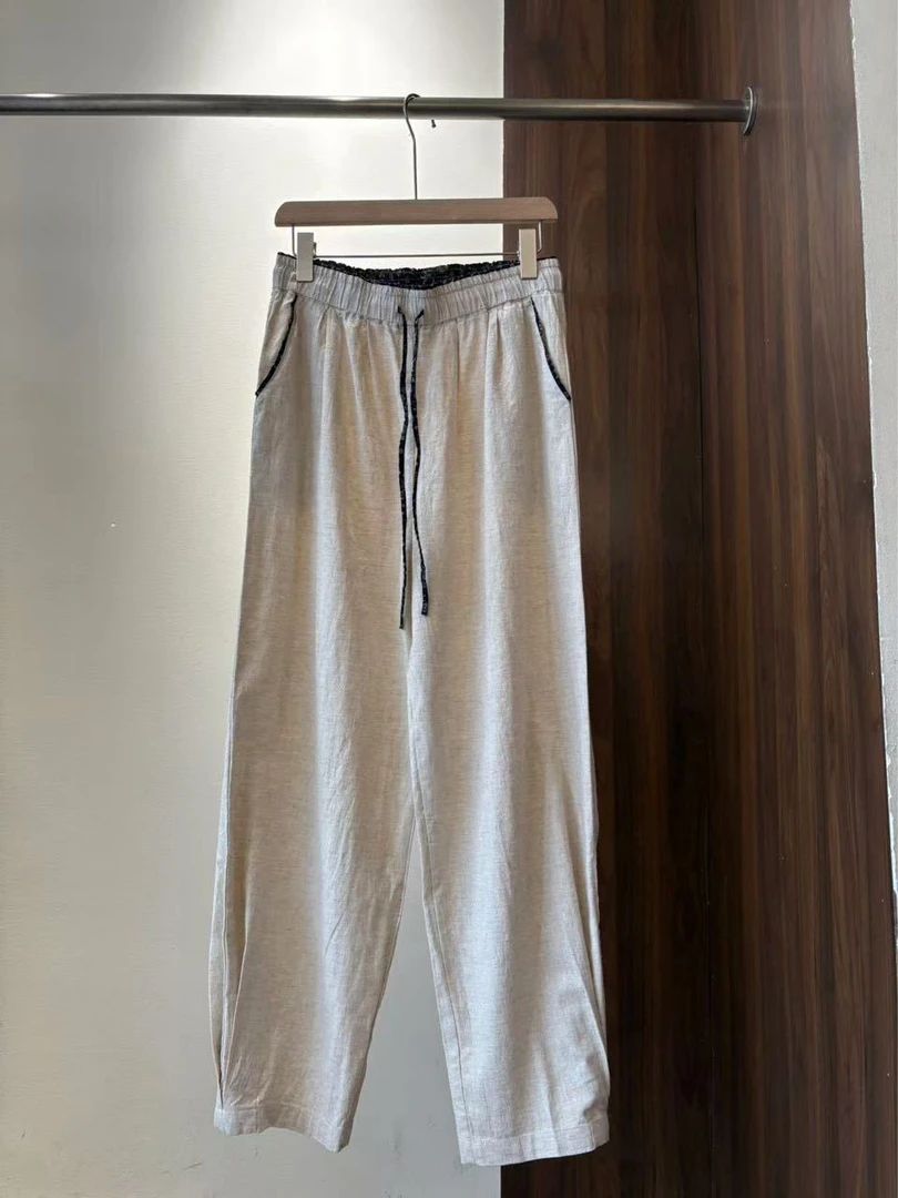 【亚麻灯笼裤】100%亚麻长裤松紧抽绳麻本色收脚裤
