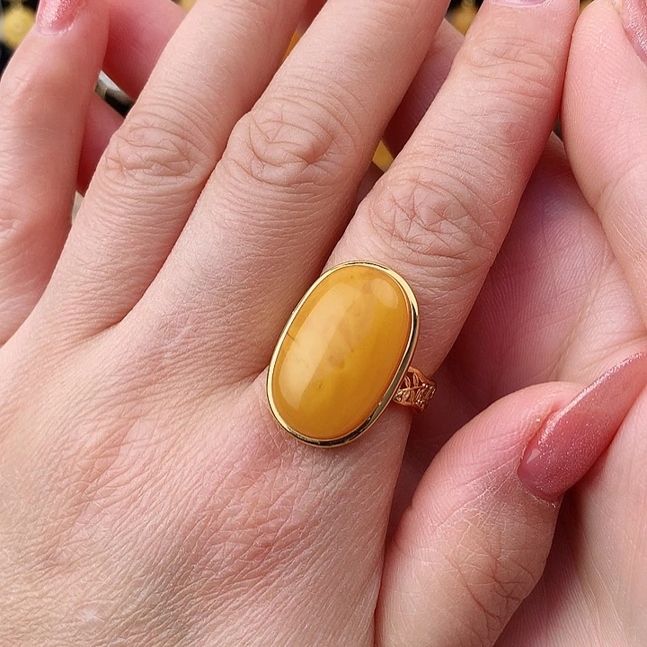 蜜蜡戒指银S925镶嵌戒指