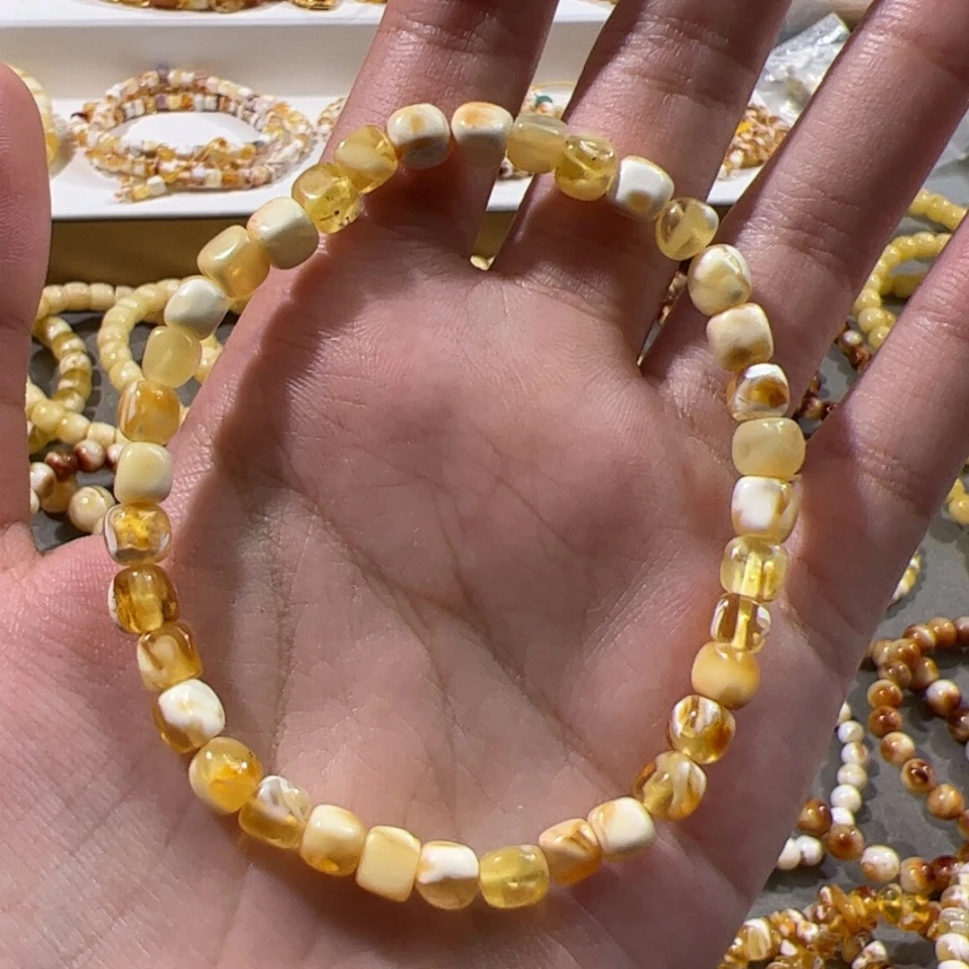 琥珀未镶嵌手链方糖手串