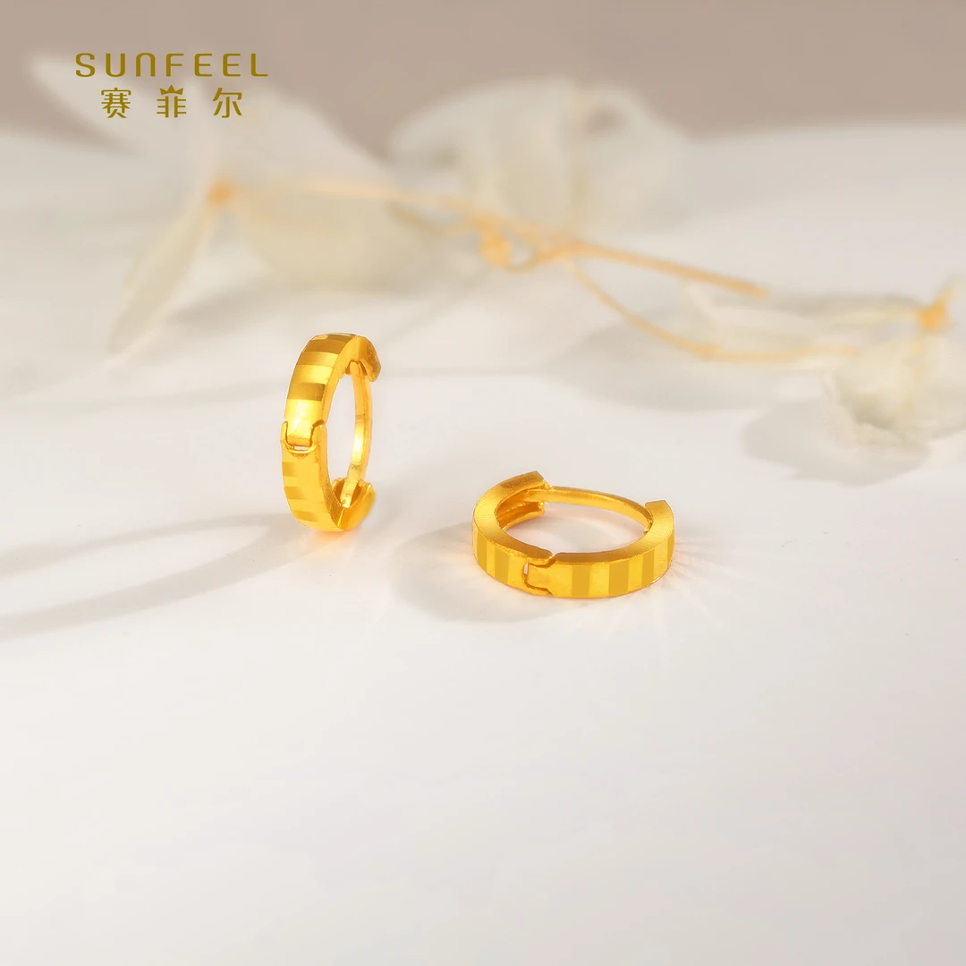 SUNFEEL/赛菲尔【八店】足金时尚车花亮面艺术耳扣5GE00768