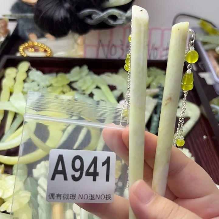 双***.合金蛇纹石玉发饰