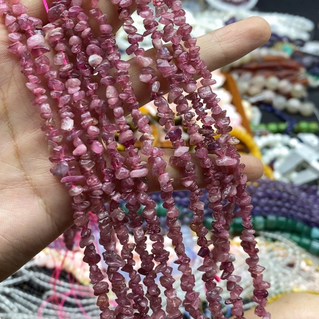 未镶嵌玛瑙/玉髓珠宝半成品一条纯天然粉碧玺碎石5mm