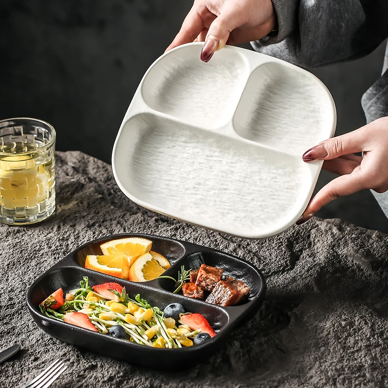 陶瓷分格盘减脂定量三格盘分餐盘饭盘儿童早餐盘西餐一人食减脂盘