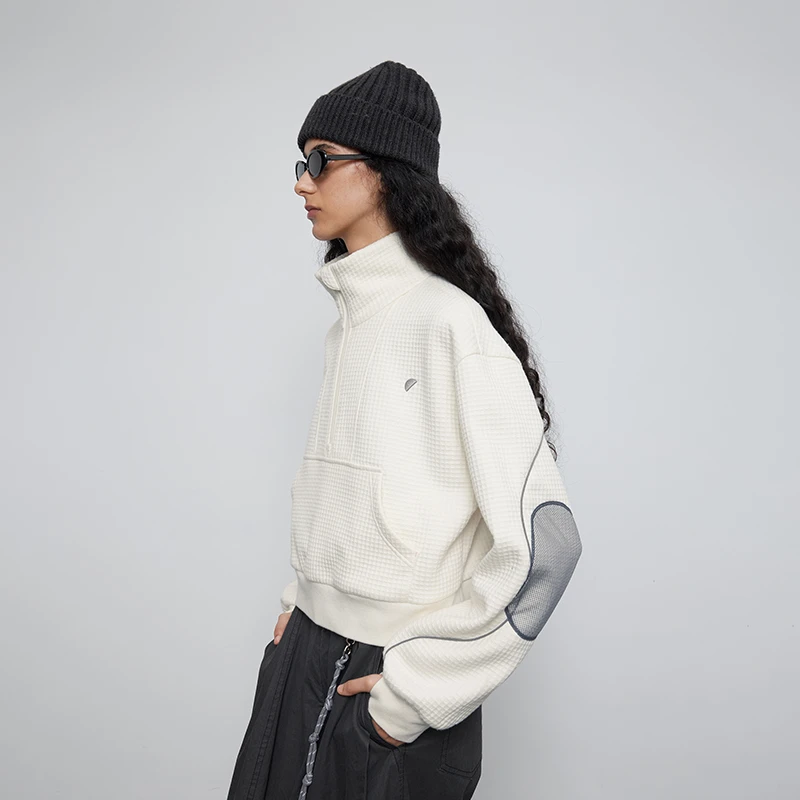 半圆摇粒绒女装[运动]2025秋季宽松休闲短款立领卫衣女Q5837760