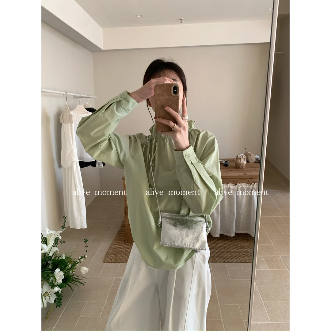 J-50772#ALIVE#太爱这种韩系简约风啦！花边领口设计小衫（福利）