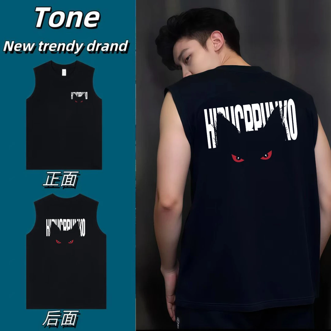 夏季潮牌新款小众印花高街痞帅ins纯棉宽松美式重磅透气运动背心