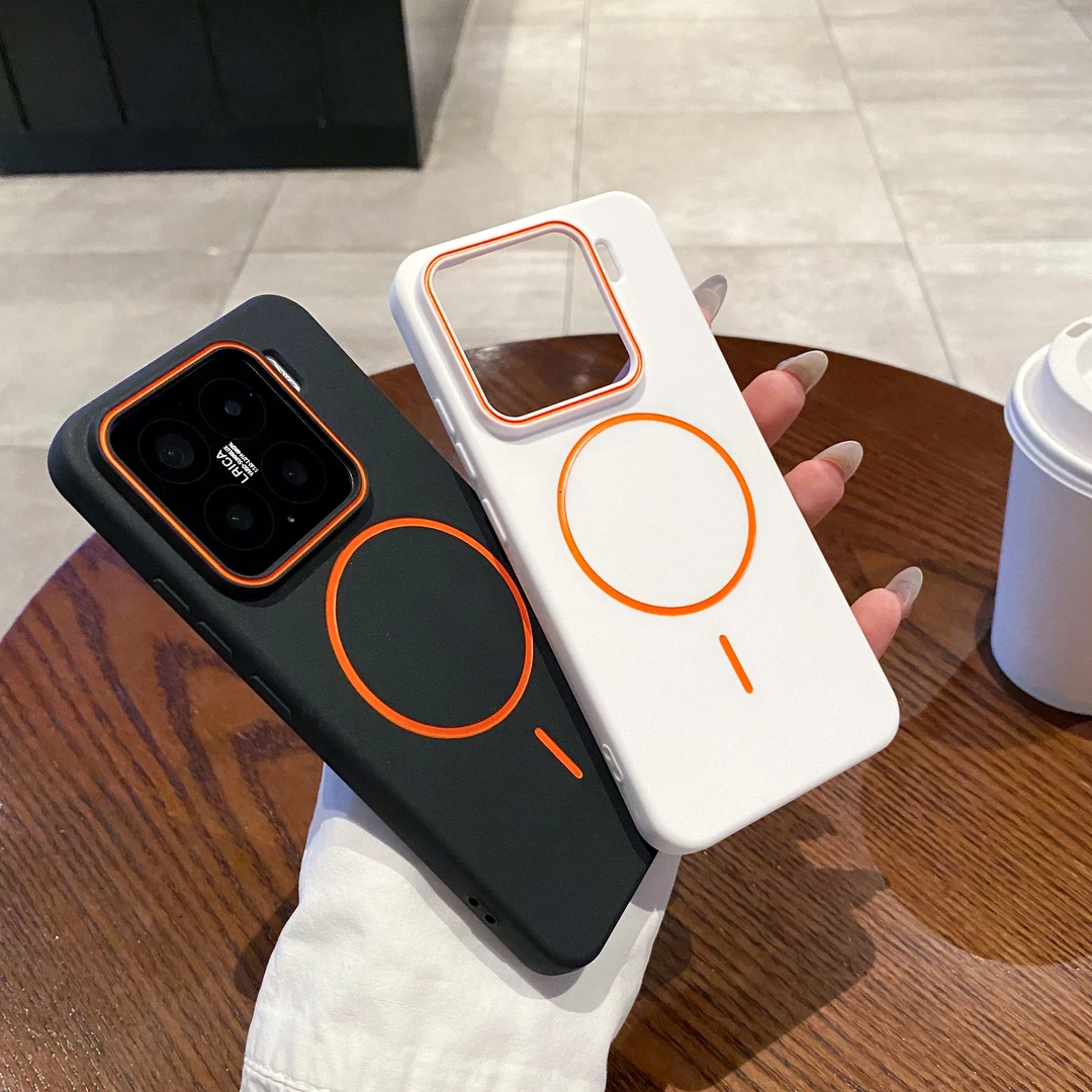 大孔全包磨砂适用小米15手机壳磁吸防指纹新款小米14防摔15pro软