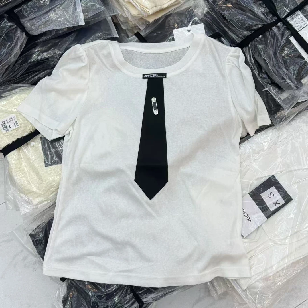 ZM25年新款拼接通勤短袖宽松型常规T恤修身简约高质感体恤25718