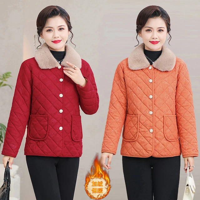 冬季新款加绒棉服短款中老年女装保暖洋气妈妈装棉衣外套加厚棉袄