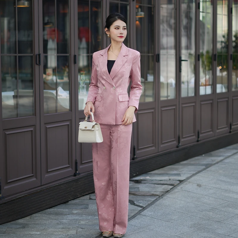 2025新款春秋款高端粉色西装套装女职业正装气质时尚休闲西服外套