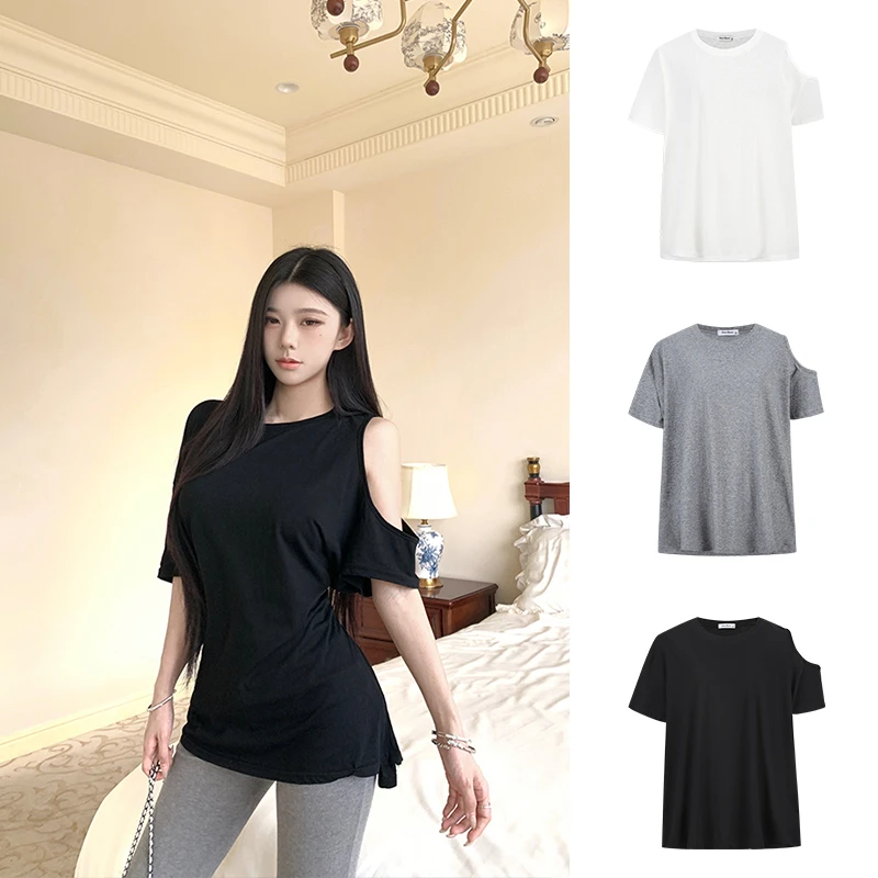 Moses Queen/魔西女王时髦凉感宽松显瘦百搭上衣系扣收腰短袖T恤