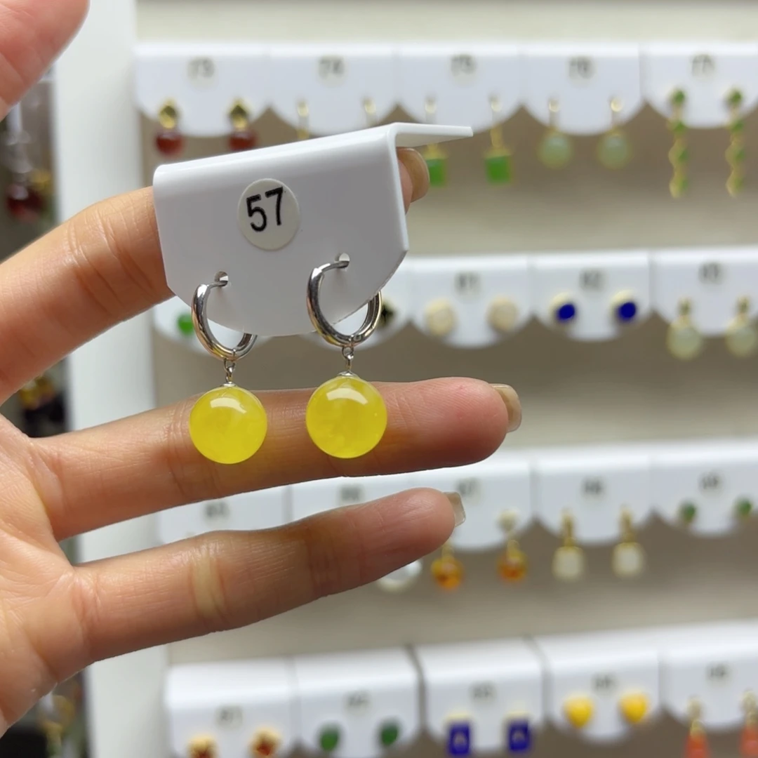 蜜蜡银S925镶嵌耳饰