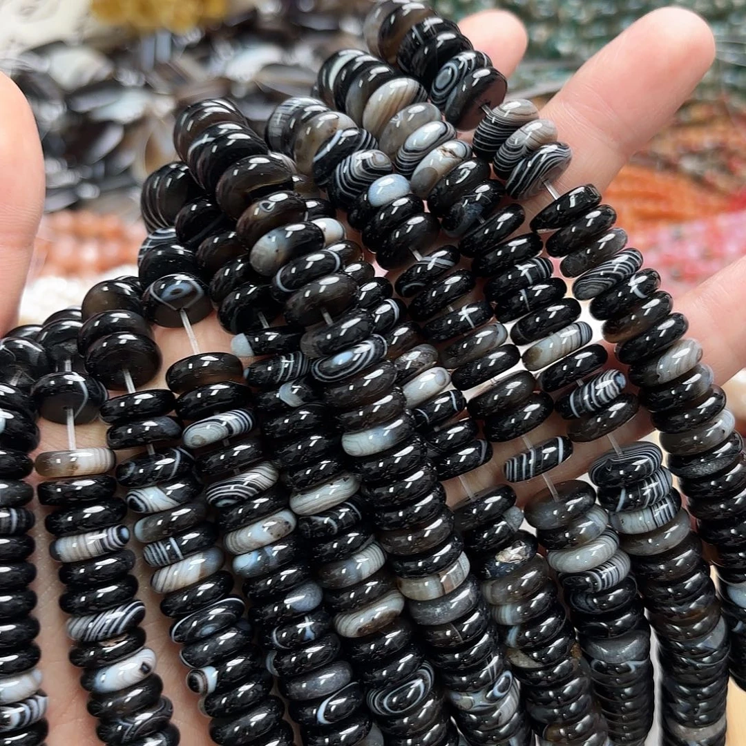 玛瑙/玉髓未镶嵌珠宝半成品卡12黑缠丝玛算盘短条