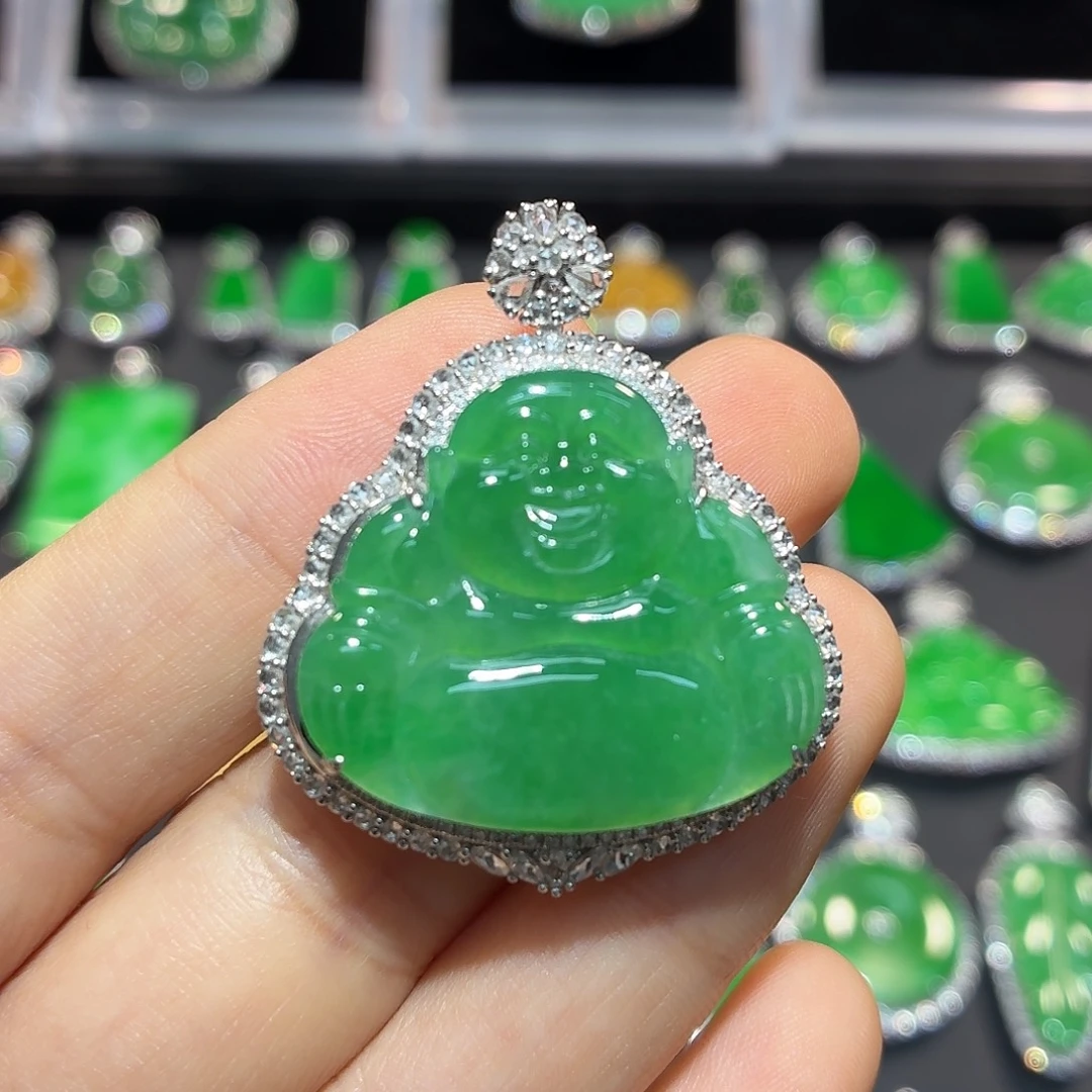 翡翠18K金镶嵌吊坠(不含链)翡翠