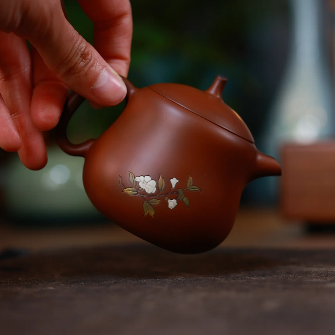 普璞茶壶葫芦阴刻阳彩 葫芦 建水紫陶400目细泥约110CC