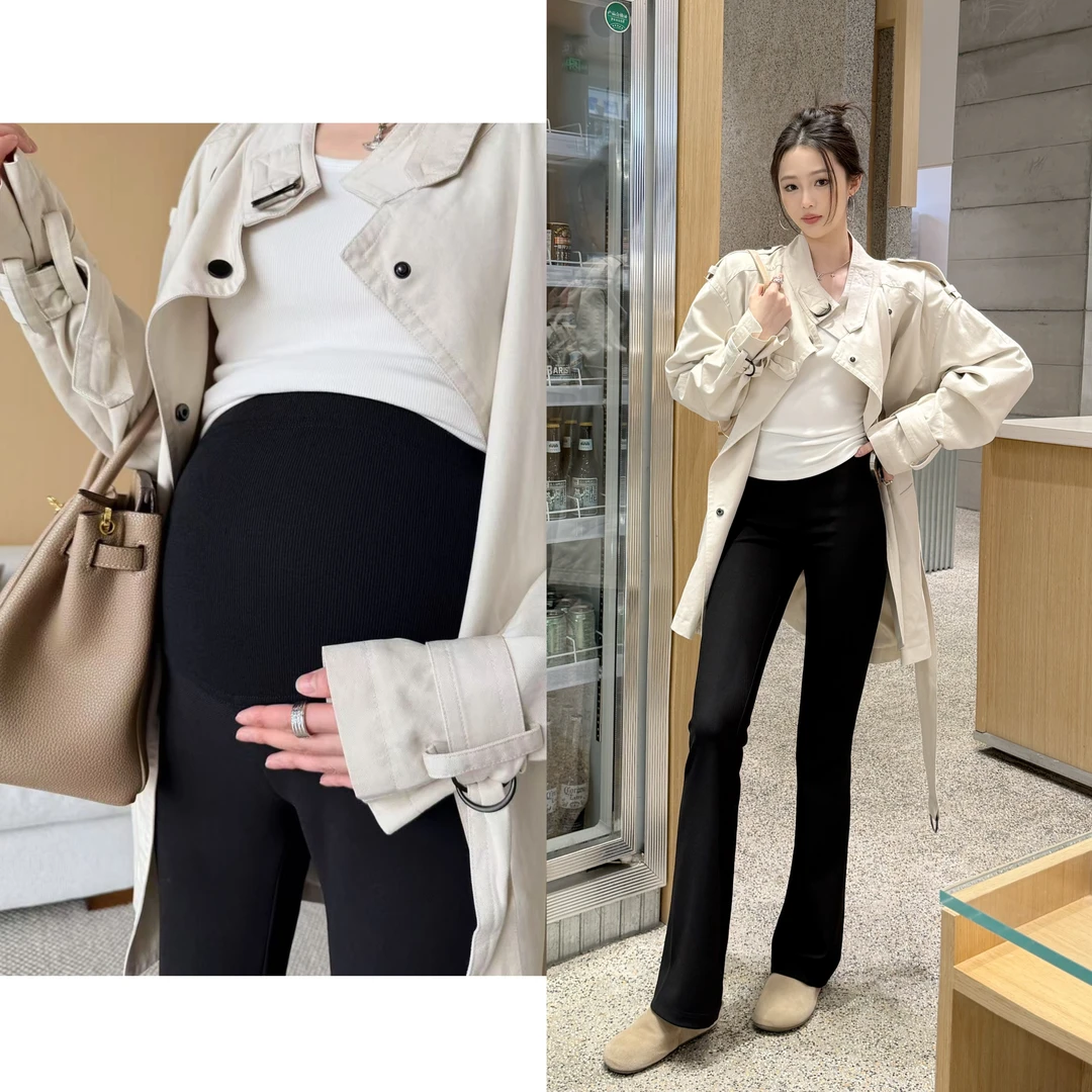 2025秋季新款托腹孕妇裤直筒微喇裤子女显瘦外穿小黑裤长裤1022